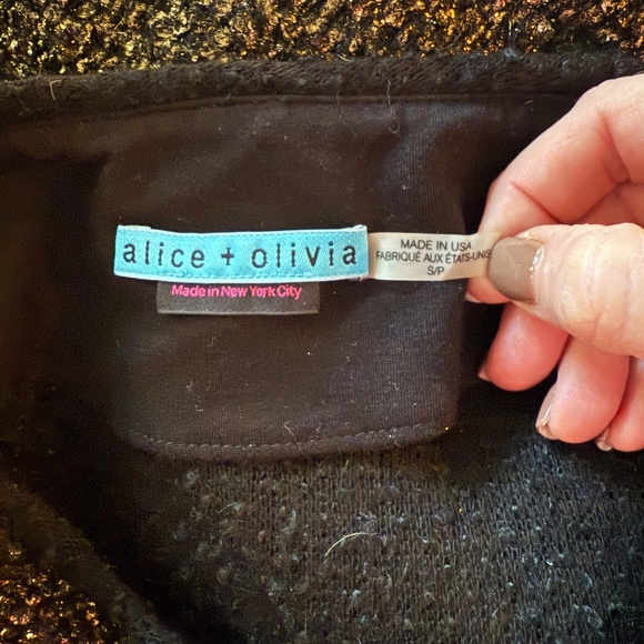 Alice + Olivia Metallic Gold Black Wool Blend Tweed Boxy Sweater Size S - Picture 6 of 6